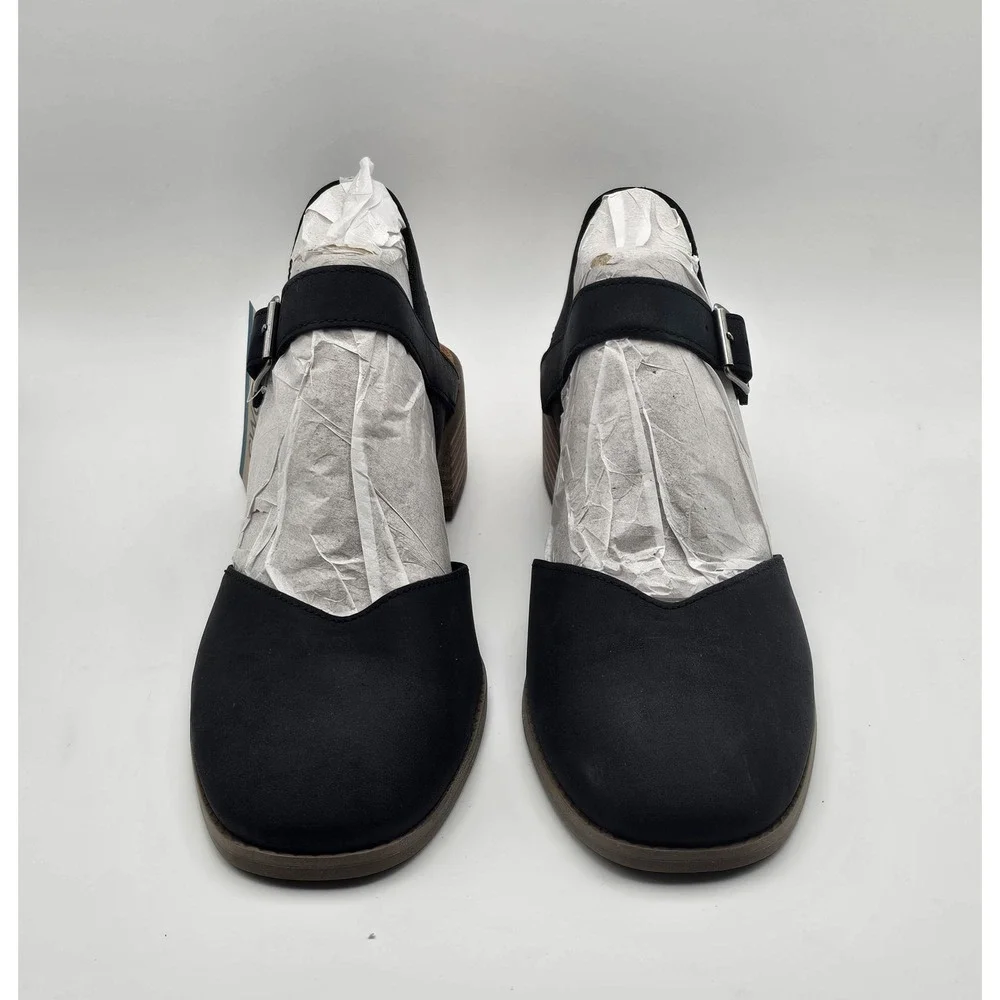 TOMS Jaclyn Slingback Heels Womens Size 9 Black Leather Dress Casual